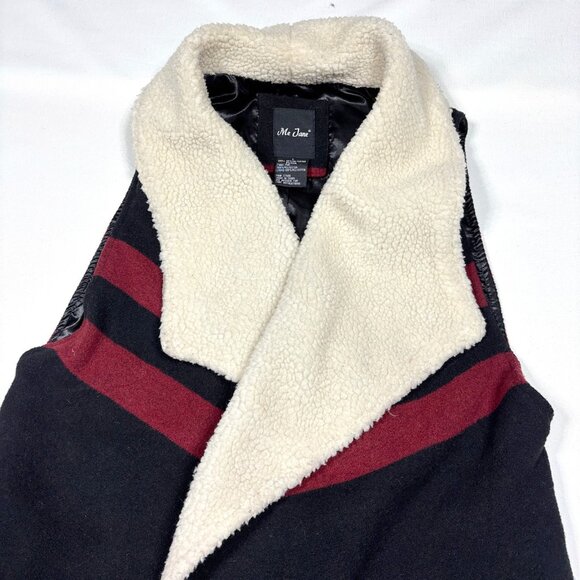 Me Jane Southwestern Sherpa Collar Wool Blend Open Front Long Vest Womens Large - Picture 2 of 10